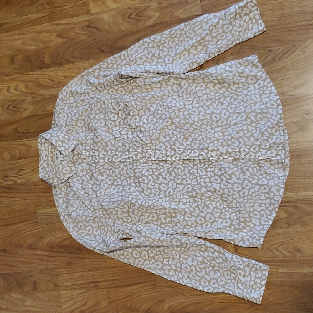 J. Crew Tan Leopard Animal Print Button Down Cotton Shirt Womens Size S - Picture 3 of 12